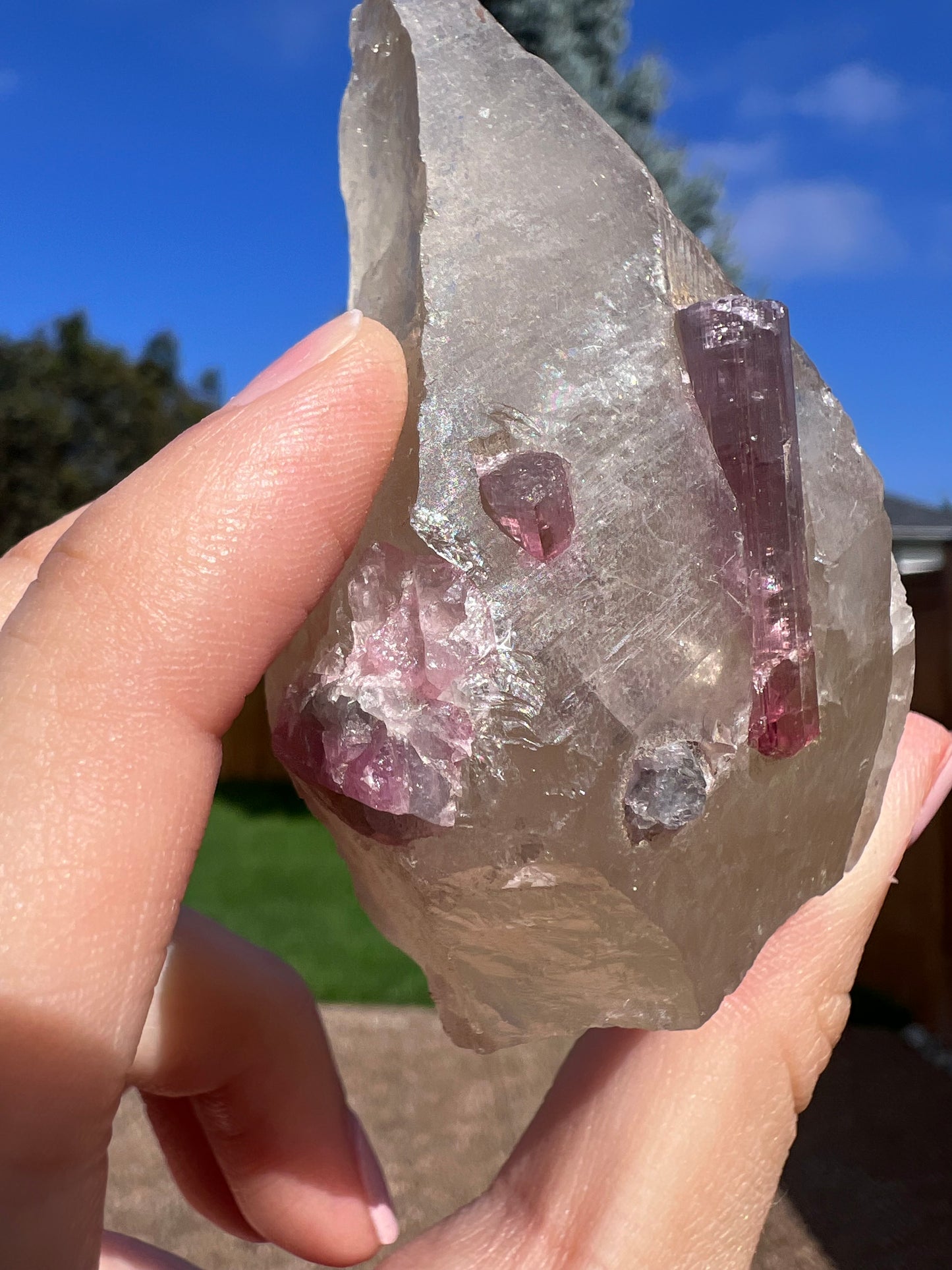 Large natural citrine and pink tourmaline specimen
