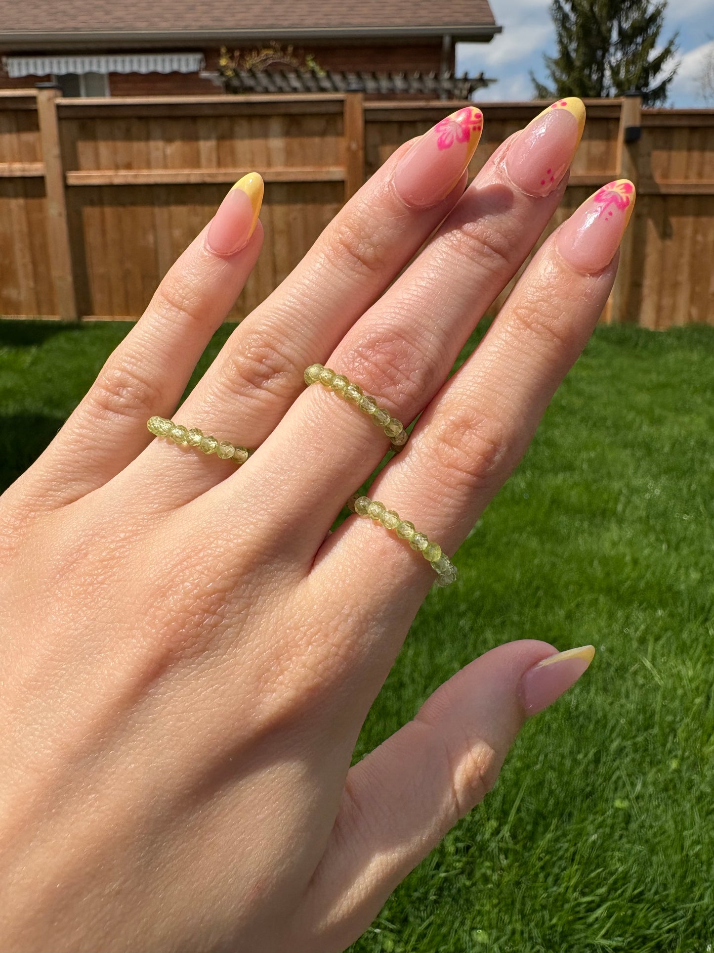 Peridot faceted beaded rings