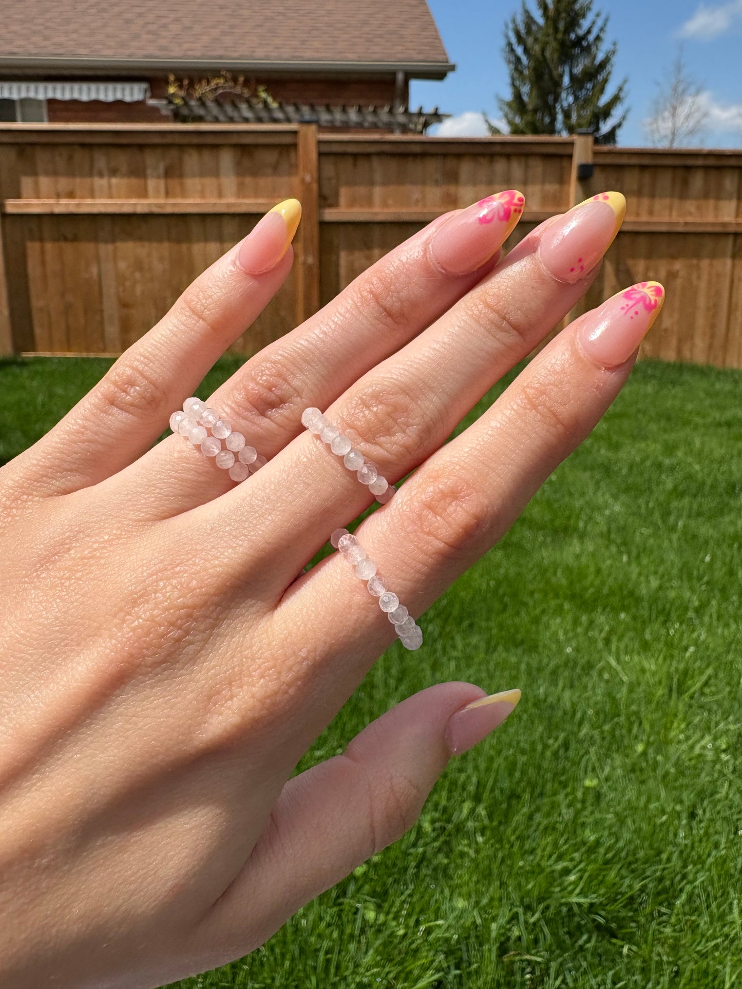 Rose quartz faceted beaded ring