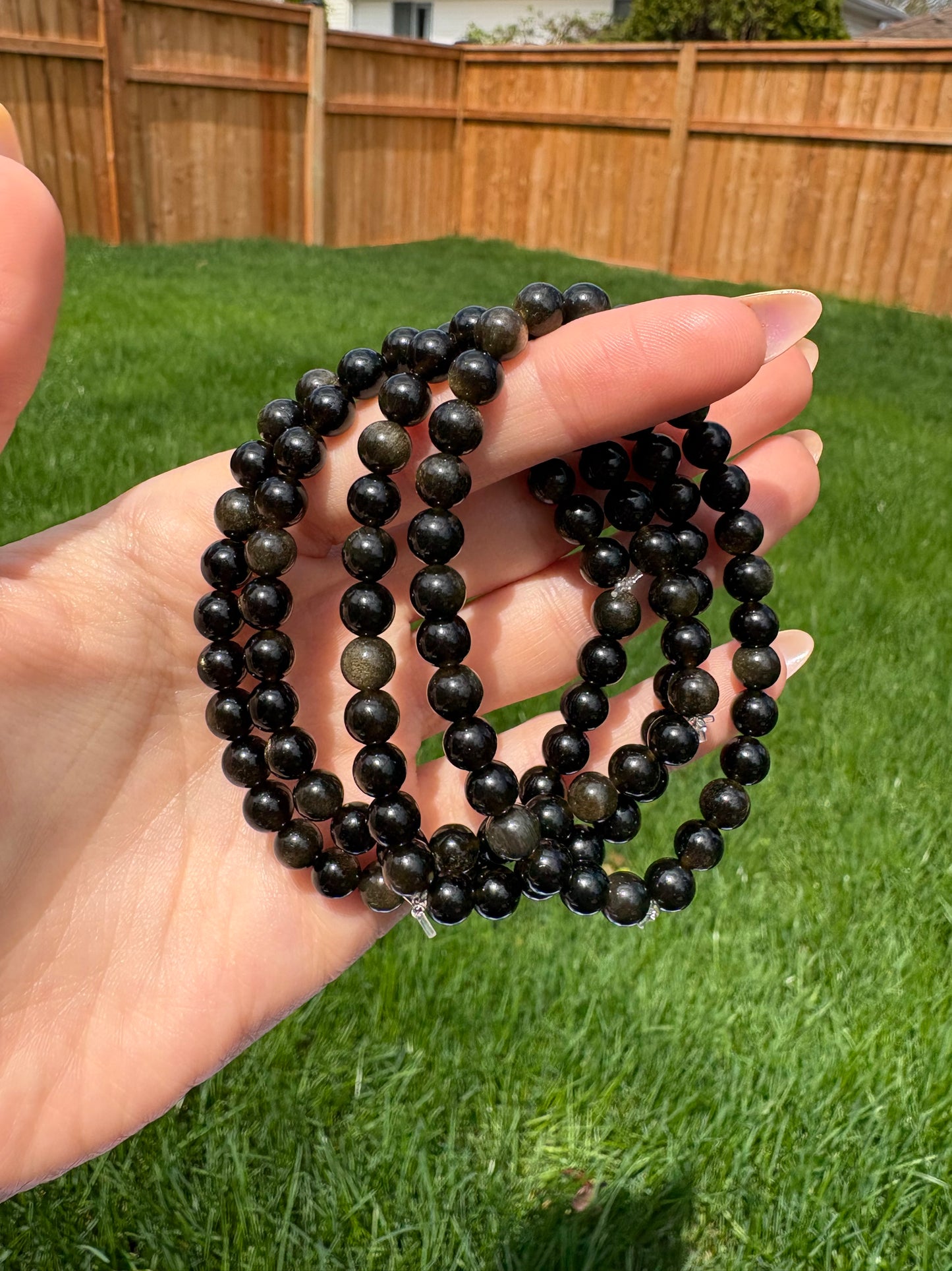 Gold sheen obsidian bracelets