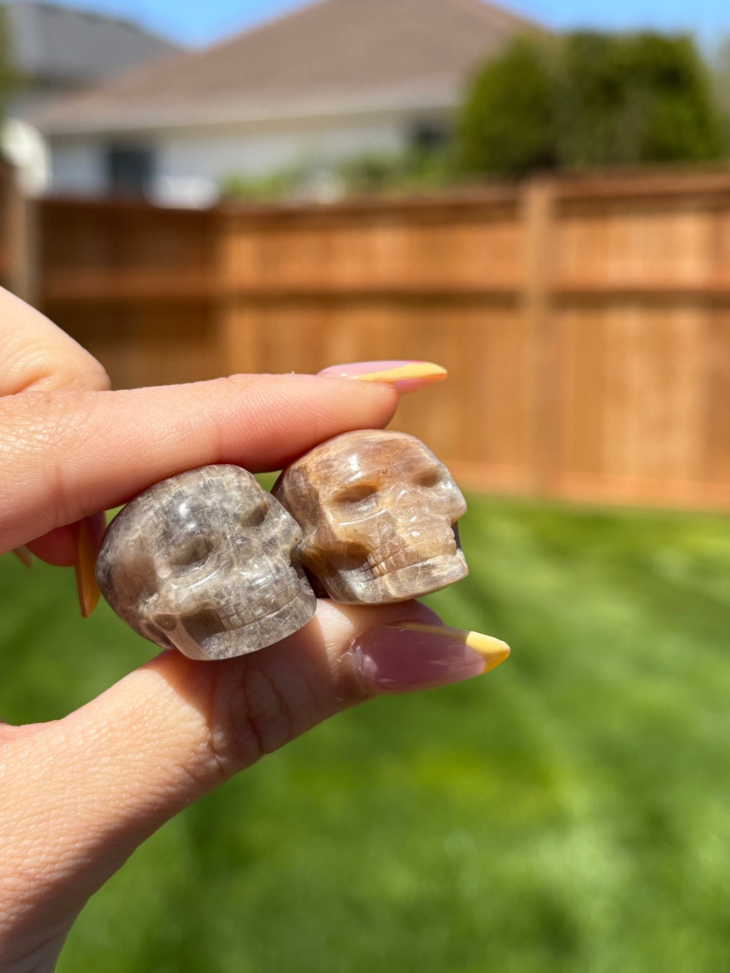 Peach Moonstone skulls