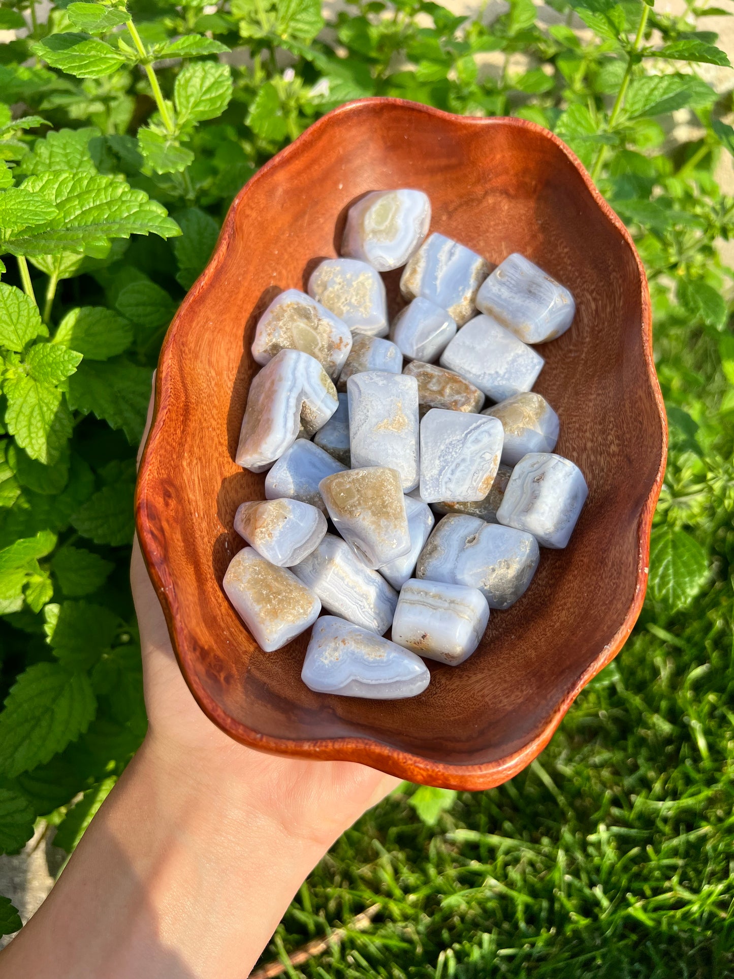 Blue lace agate tumbles