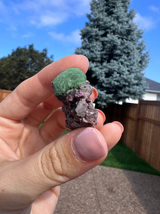 Cobalto calcite with fibrous malachite 33