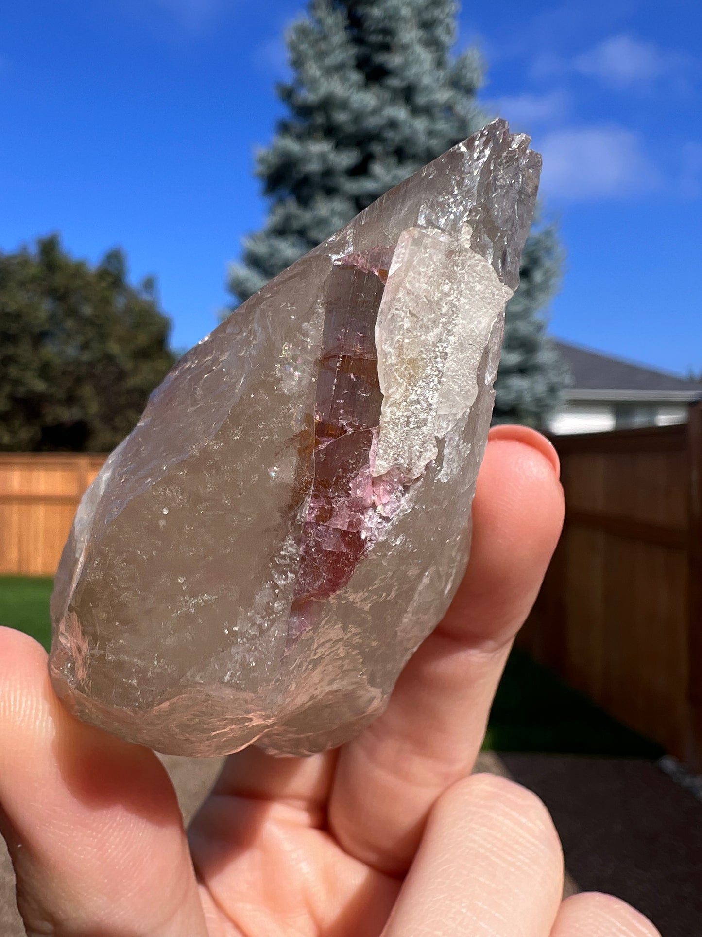 Large natural citrine and pink tourmaline specimen