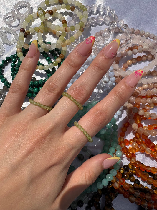 Peridot faceted beaded rings