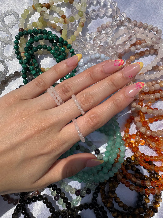 Rose quartz faceted beaded ring