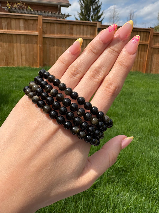 Gold sheen obsidian bracelets