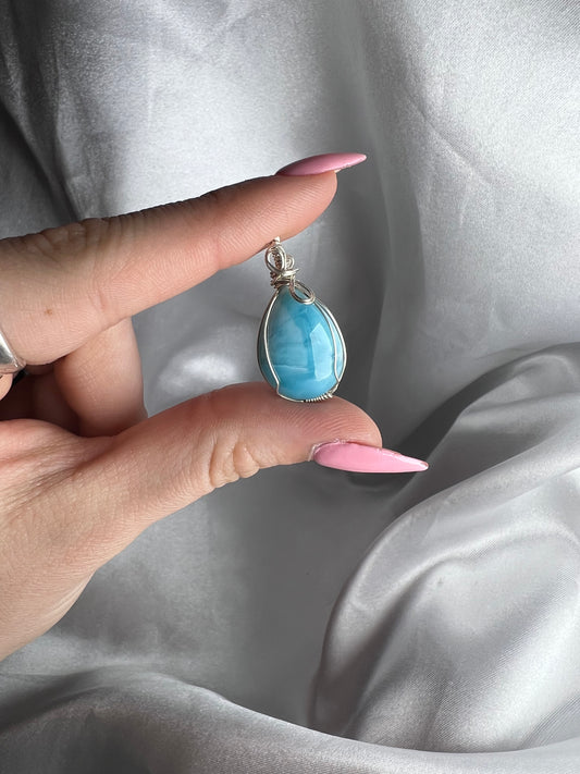 Larimar pendant wrapped in 925 silver