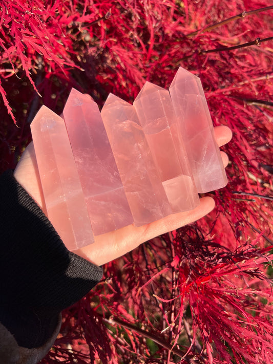 Juicy rose quartz towers