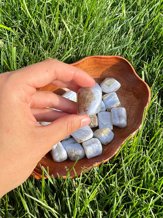 Blue lace agate tumbles